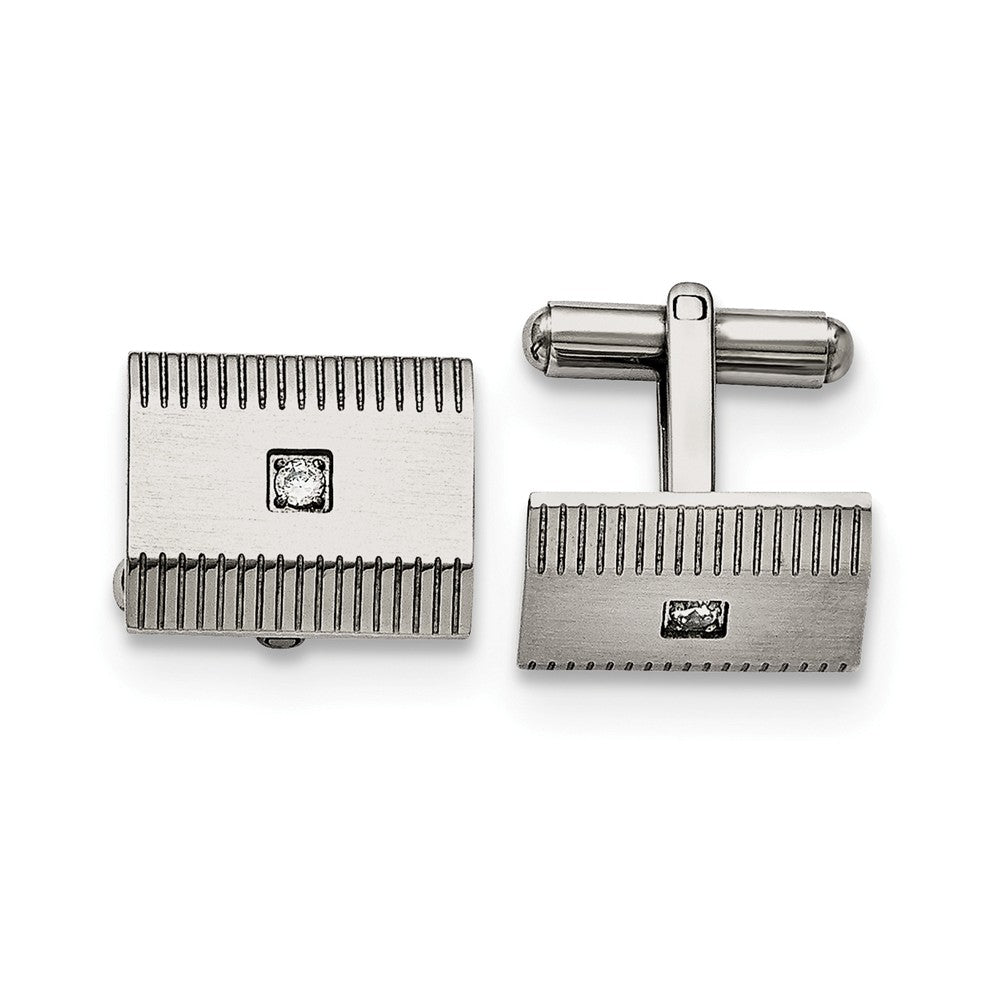Men's Stainless Steel and Cubic Zirconia Grooved Cuff Links, Item M8273 by The Black Bow Jewelry Co.