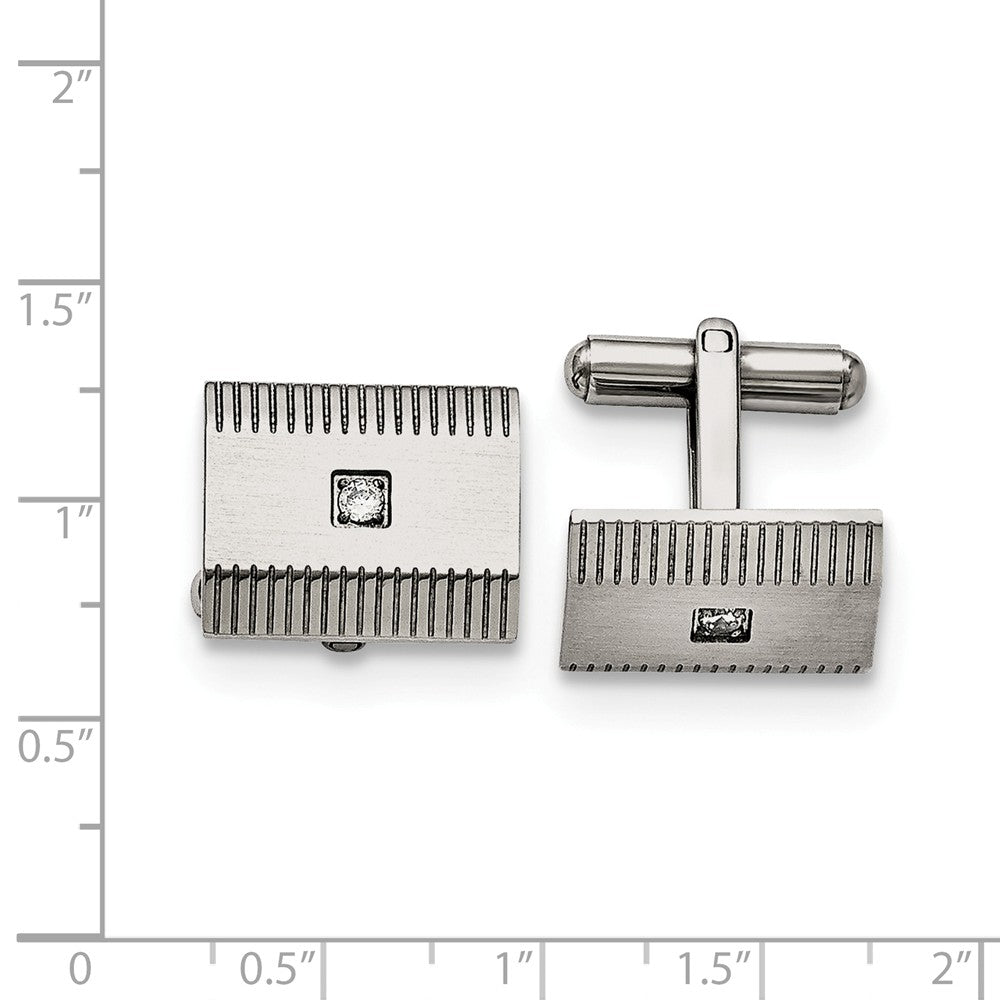 Alternate view of the Men's Stainless Steel and Cubic Zirconia Grooved Cuff Links by The Black Bow Jewelry Co.
