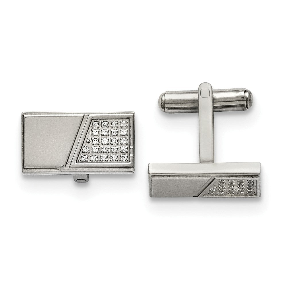 Men's Stainless Steel and CZ Engravable Rectangular Cuff Links, Item M8275 by The Black Bow Jewelry Co.