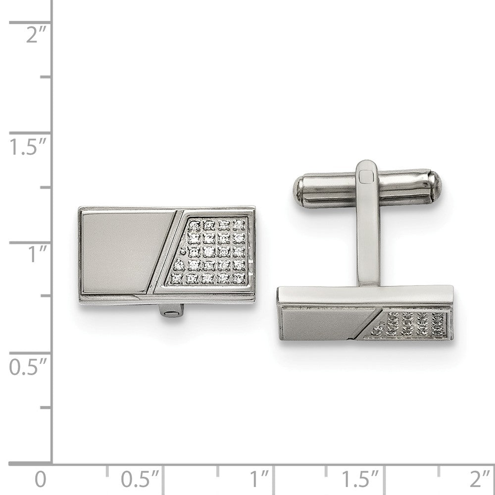 Alternate view of the Men's Stainless Steel and CZ Engravable Rectangular Cuff Links by The Black Bow Jewelry Co.