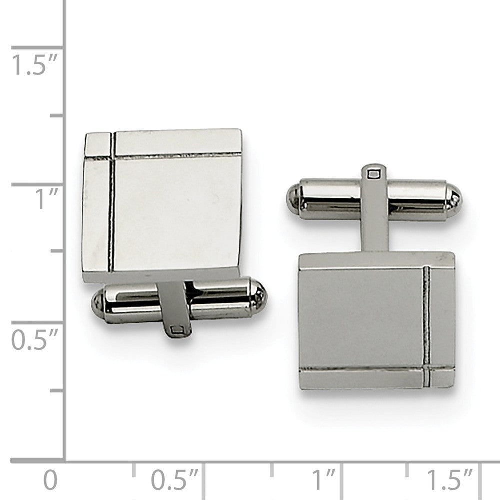 Alternate view of the Men's Stainless Steel 15mm Engravable Grooved Edge Cuff Links by The Black Bow Jewelry Co.