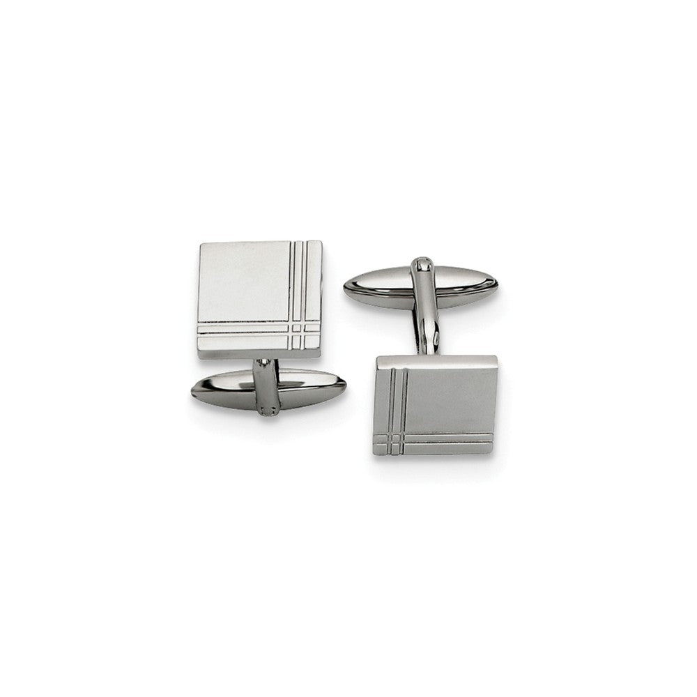 Men's Stainless Steel 15mm Engravable Double Grooved Edge Cuff Links, Item M8284 by The Black Bow Jewelry Co.