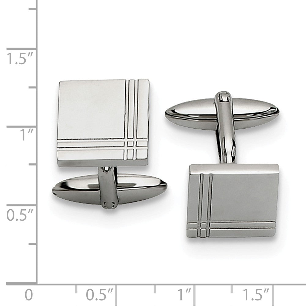 Alternate view of the Men's Stainless Steel 15mm Engravable Double Grooved Edge Cuff Links by The Black Bow Jewelry Co.