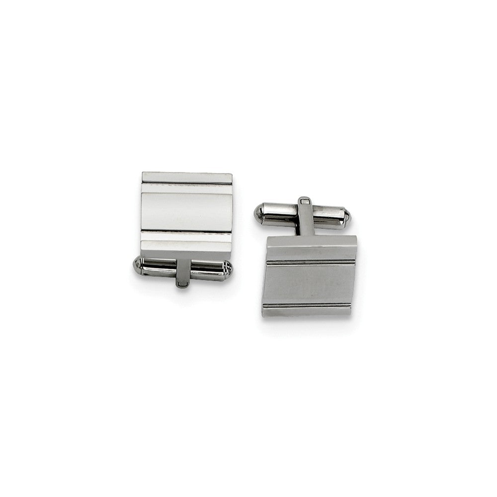 Men's Stainless Steel 15mm Engravable Grooved Cuff Links, Item M8285 by The Black Bow Jewelry Co.