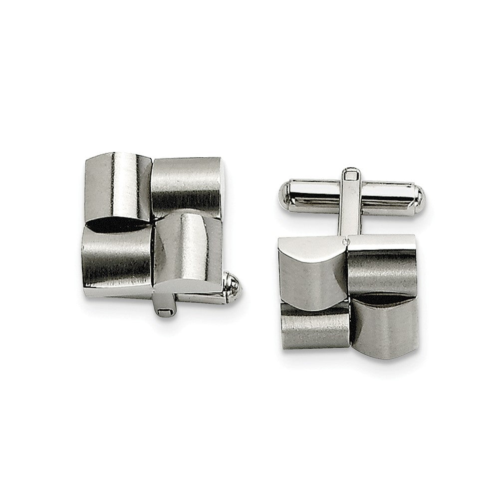 Men's Stainless Steel 16mm Brushed Convex Block Cuff Links, Item M8286 by The Black Bow Jewelry Co.