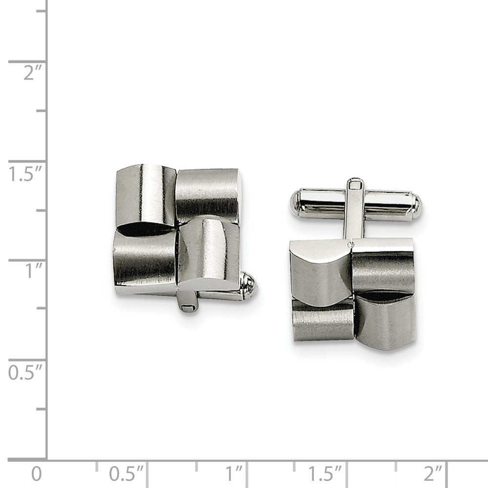 Alternate view of the Men's Stainless Steel 16mm Brushed Convex Block Cuff Links by The Black Bow Jewelry Co.