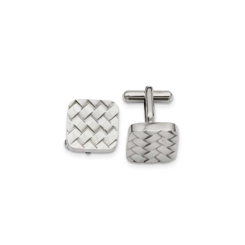 Men's Stainless Steel 17mm Basket Weave Square Cuff Links, Item M8289 by The Black Bow Jewelry Co.
