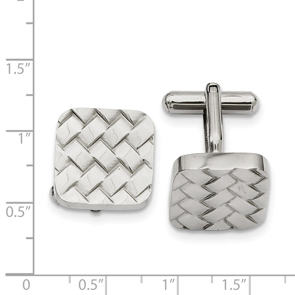 Alternate view of the Men's Stainless Steel 17mm Basket Weave Square Cuff Links by The Black Bow Jewelry Co.