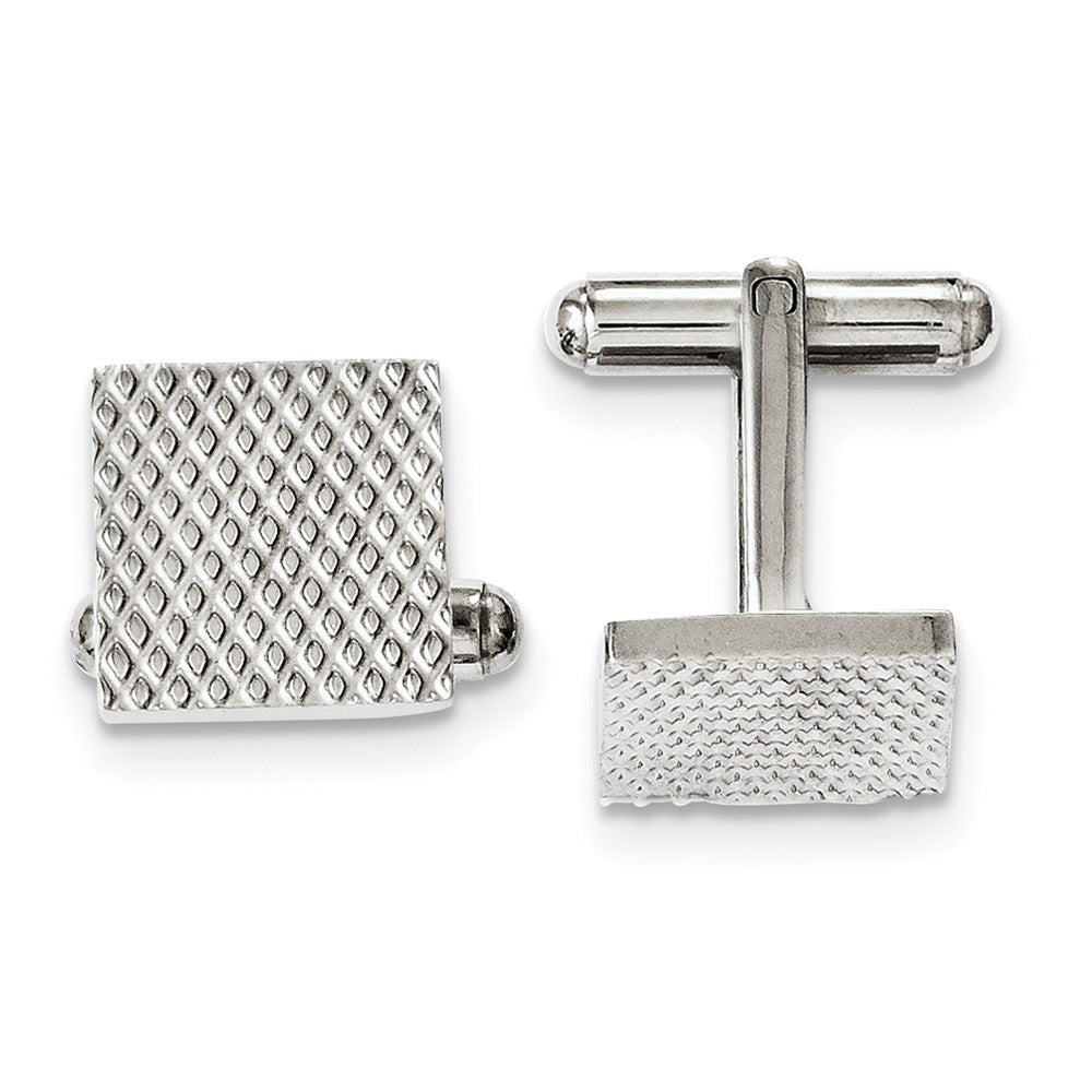 Men's Stainless Steel 13.5mm Textured Square Cuff Links, Item M8291 by The Black Bow Jewelry Co.