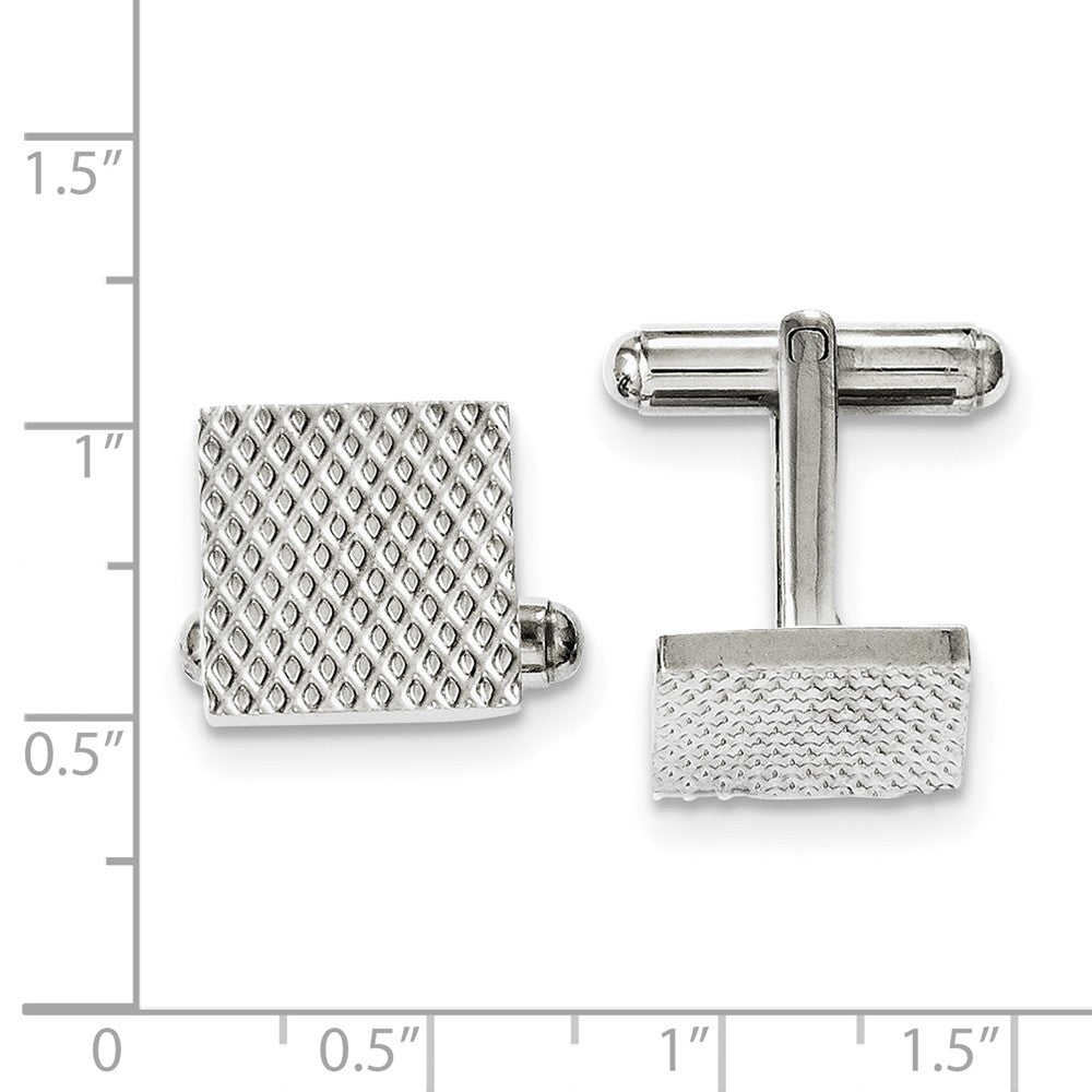 Alternate view of the Men's Stainless Steel 13.5mm Textured Square Cuff Links by The Black Bow Jewelry Co.