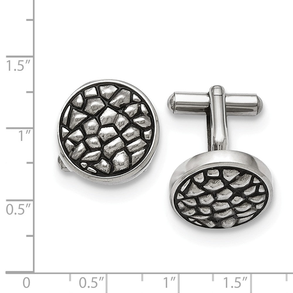 Alternate view of the Men's Stainless Steel 18mm Round Antiqued Cobblestone Cuff Links by The Black Bow Jewelry Co.