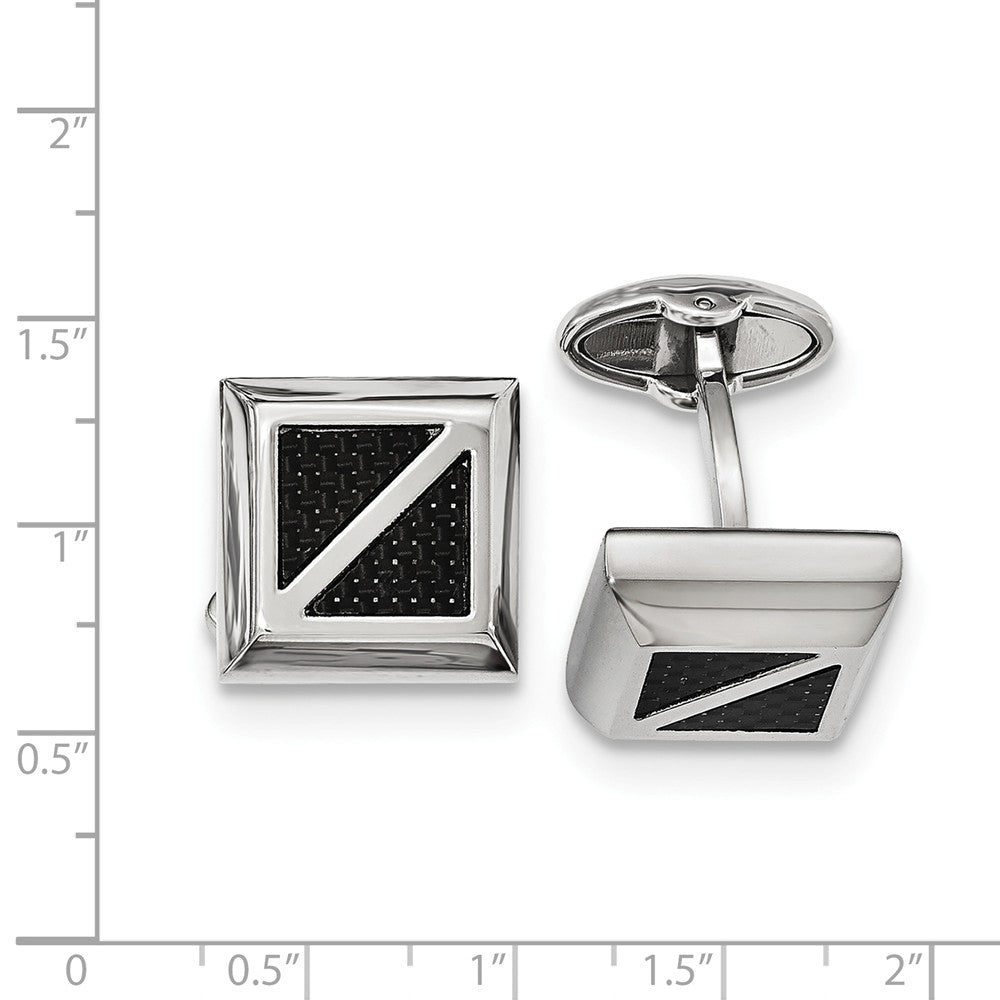 Alternate view of the Men's 18mm Square Black Carbon Fiber and Stainless Steel Cuff Links by The Black Bow Jewelry Co.