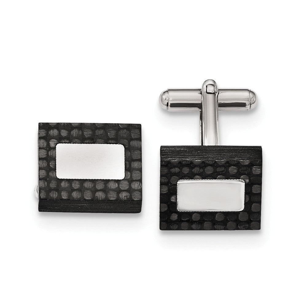 Men's Stainless Steel & Black Carbon Fiber Rectangular Cuff Links, Item M8305 by The Black Bow Jewelry Co.