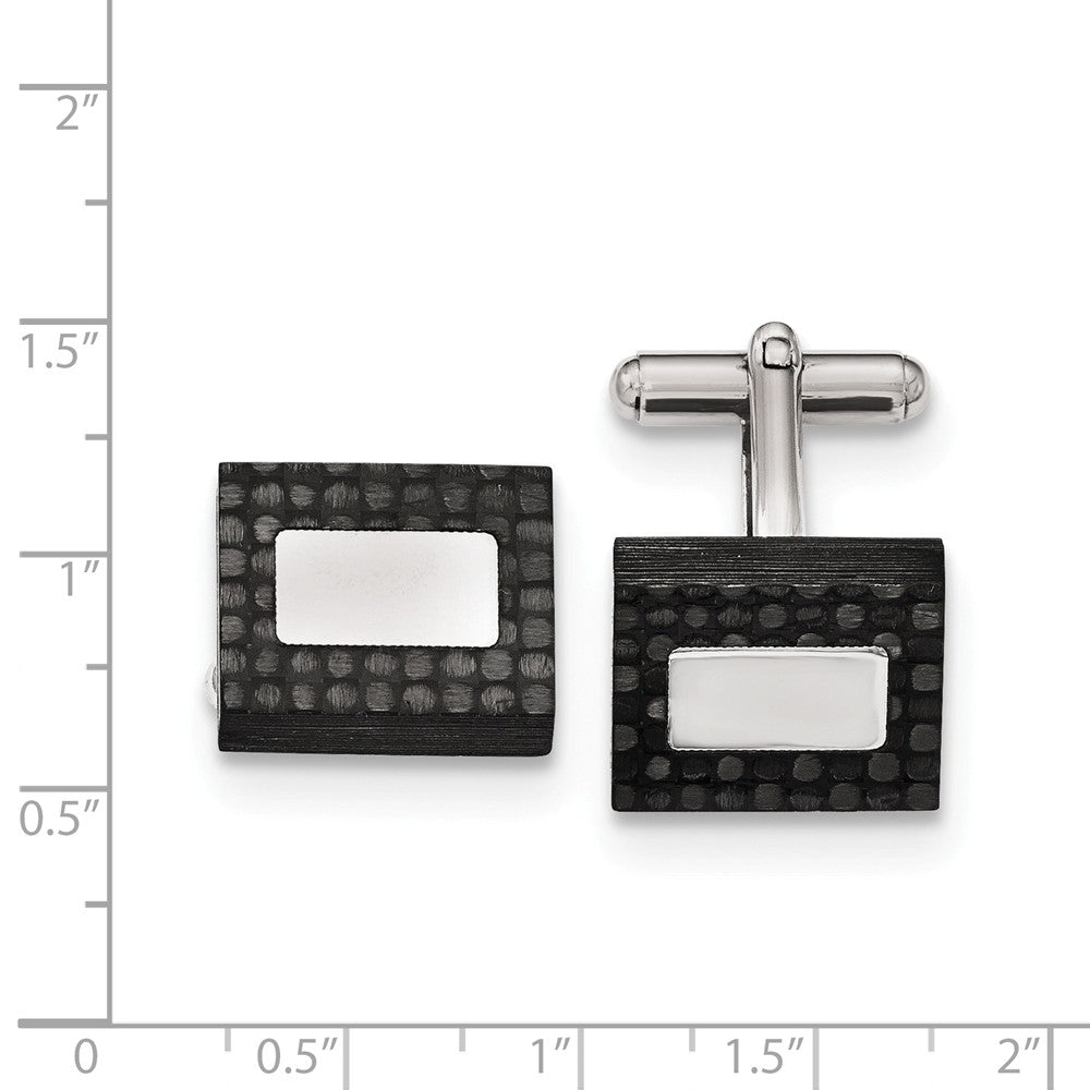 Alternate view of the Men's Stainless Steel & Black Carbon Fiber Rectangular Cuff Links by The Black Bow Jewelry Co.