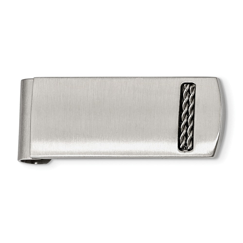 Chain Accent Brushed Stainless Steel Spring Loaded Money Clip - Black ...