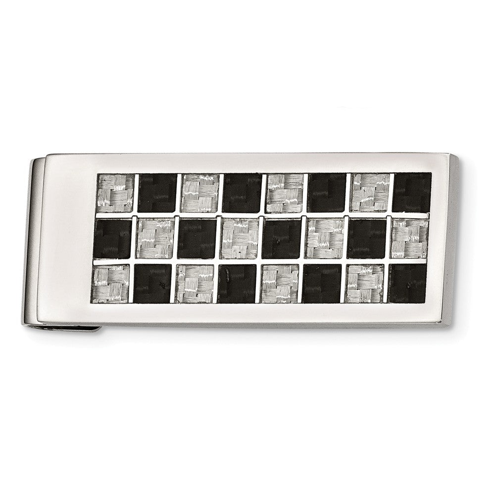 Checkered Carbon Fiber and Stainless Steel Spring Loaded Money Clip ...