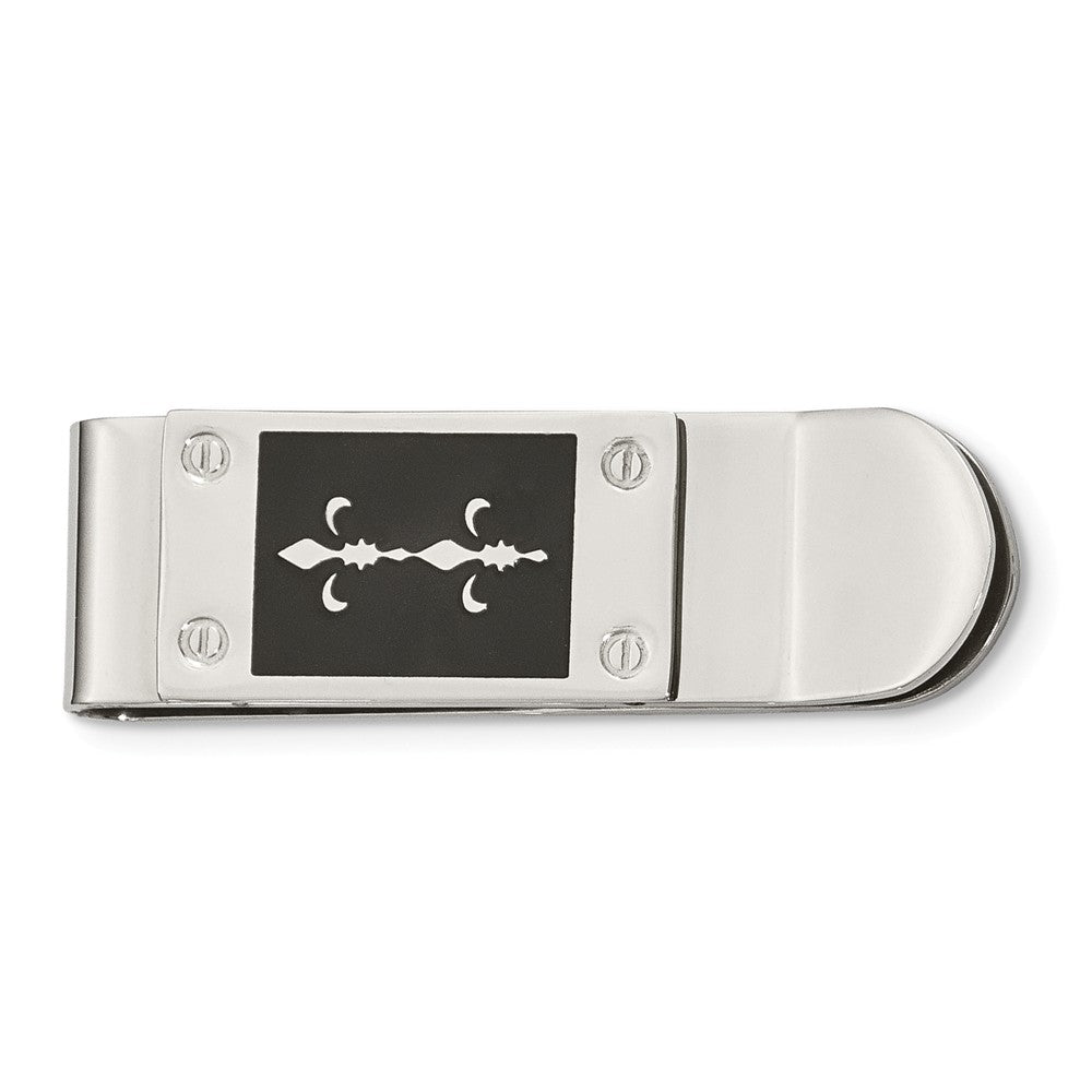 Fleur de Lis Black Enamel and Stainless Steel Money Clip, Item M8352 by The Black Bow Jewelry Co.