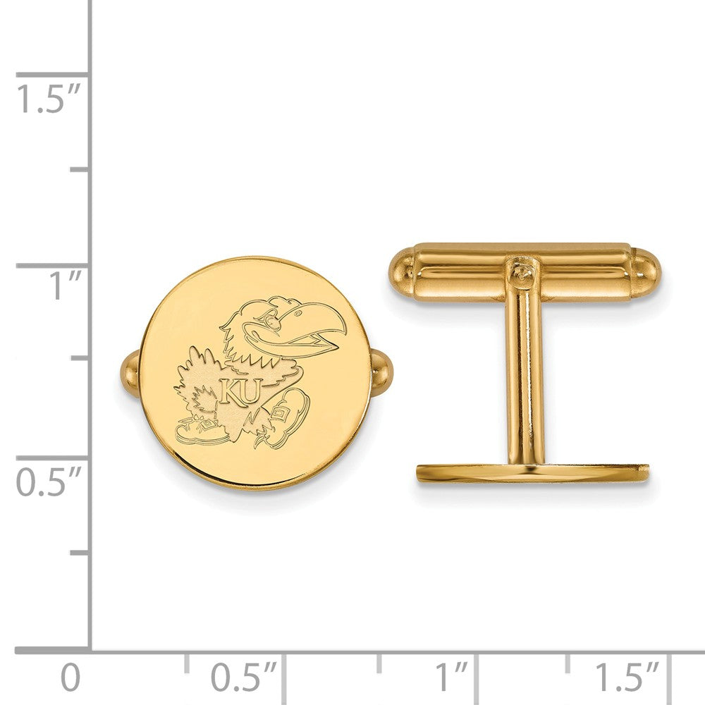 Alternate view of the 14k Yellow Gold University of Kansas Mascot Cuff Links by The Black Bow Jewelry Co.