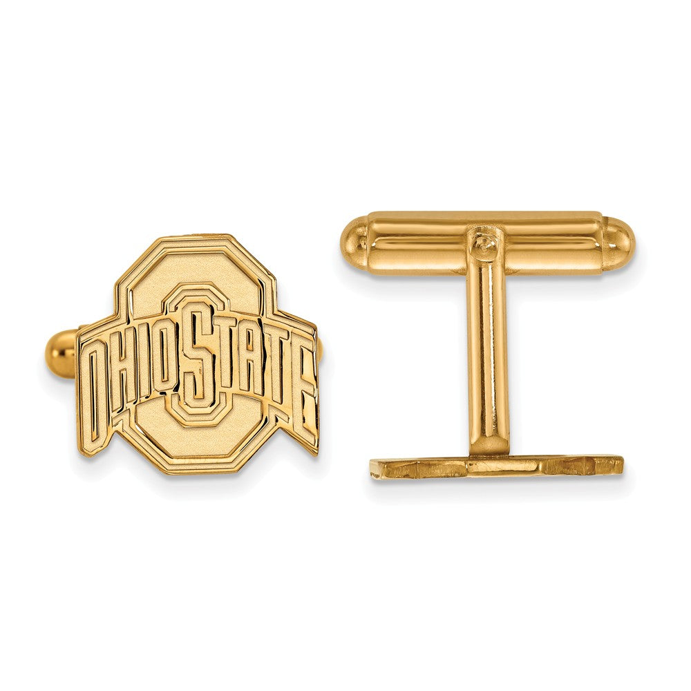 14k Gold Plated Silver Ohio State University Cuff Links, Item M9081 by The Black Bow Jewelry Co.
