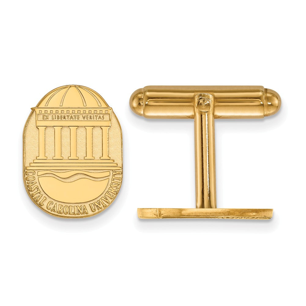 14k Gold Plated Silver Coastal Carolina Univer. Crest Cuff Links, Item M9111 by The Black Bow Jewelry Co.