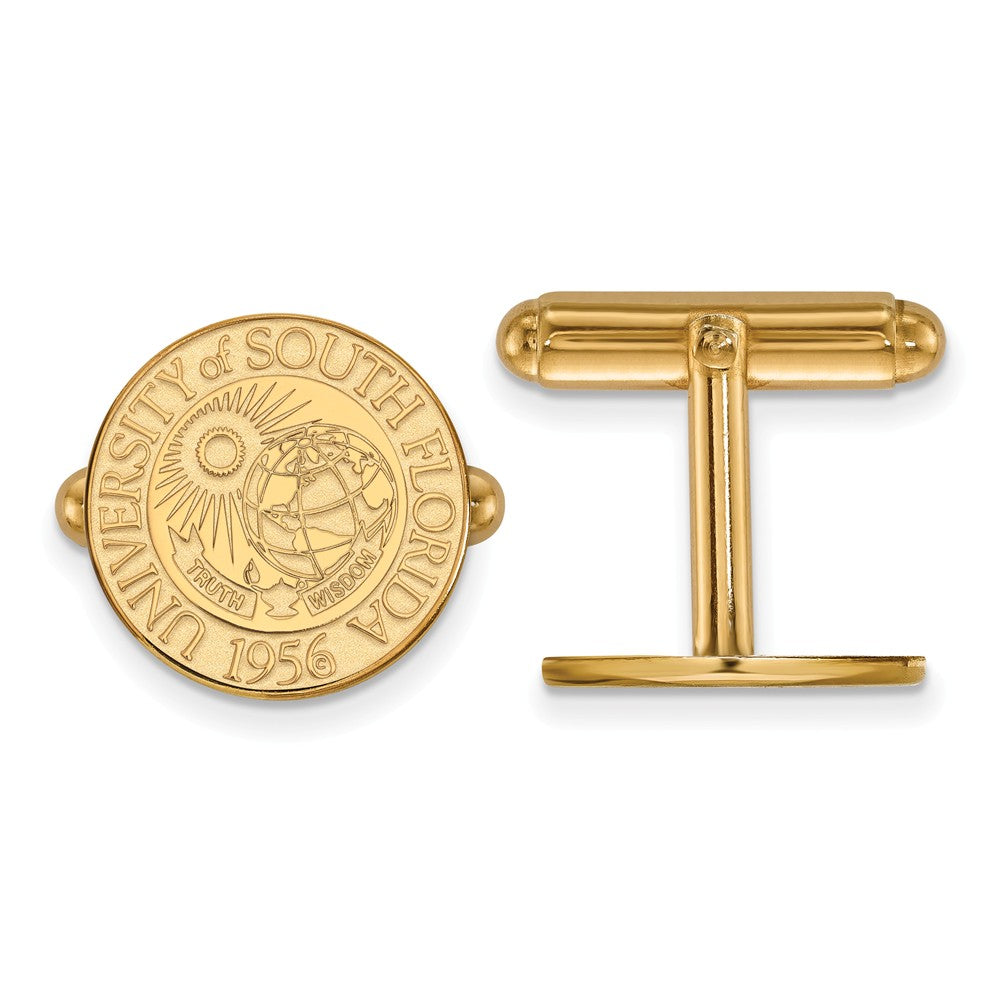 14k Gold Plated Silver Univ. of South Florida Crest Cuff Links, Item M9112 by The Black Bow Jewelry Co.