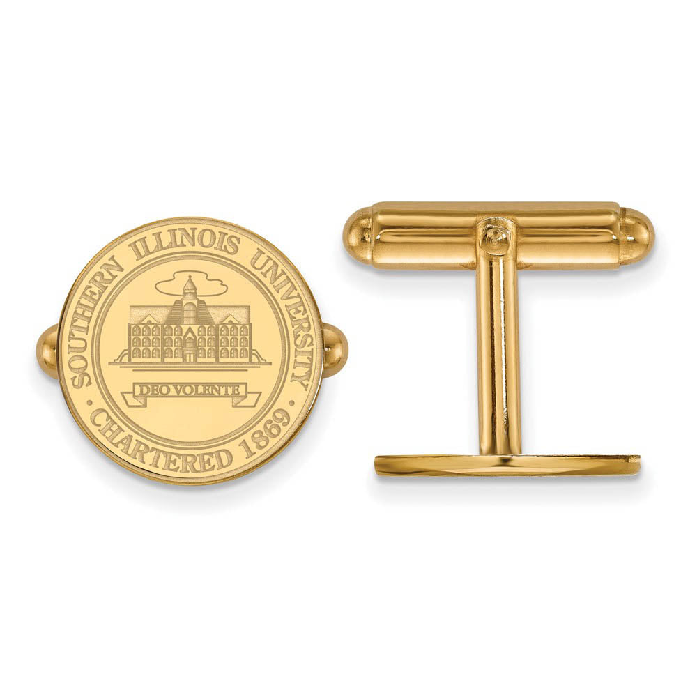 14k Gold Plated Silver Southern Illinois Univ. Crest Cuff Links, Item M9115 by The Black Bow Jewelry Co.