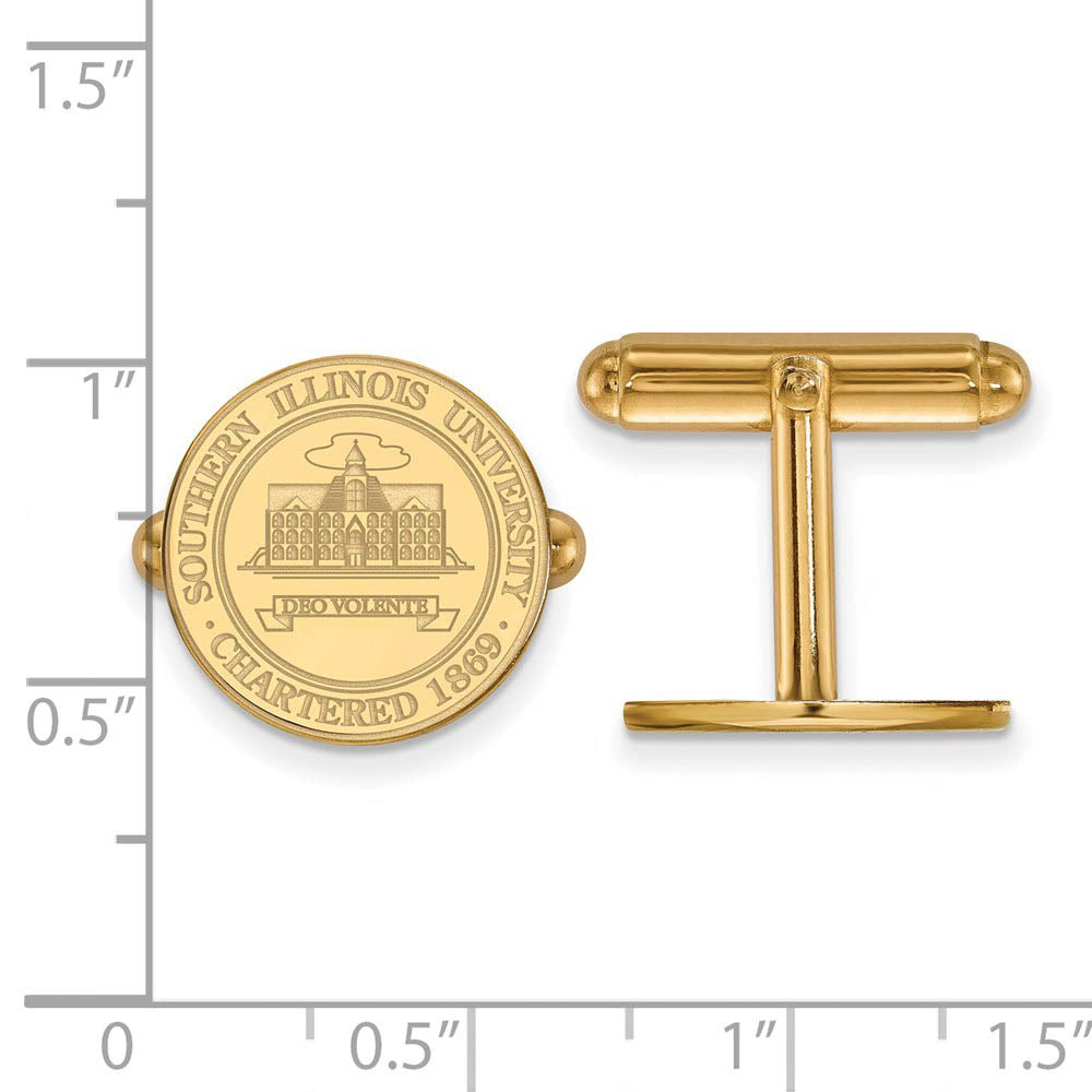 Alternate view of the 14k Gold Plated Silver Southern Illinois Univ. Crest Cuff Links by The Black Bow Jewelry Co.