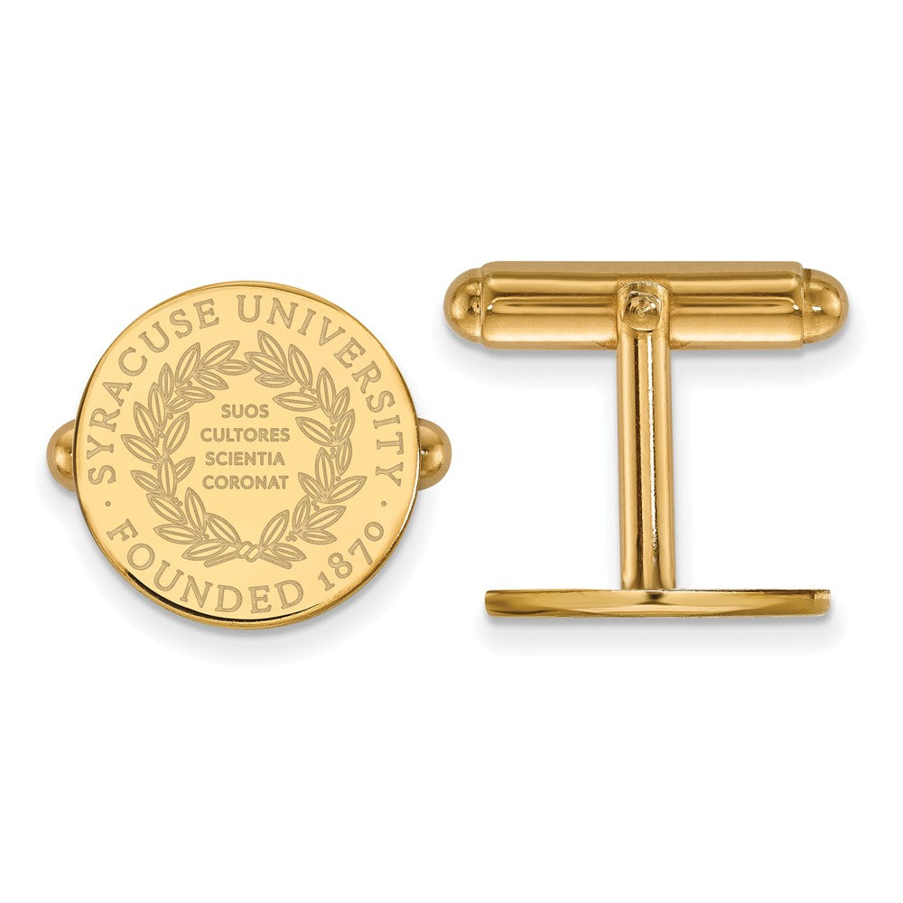 14k Gold Plated Silver Syracuse University Crest Cuff Links, Item M9133 by The Black Bow Jewelry Co.
