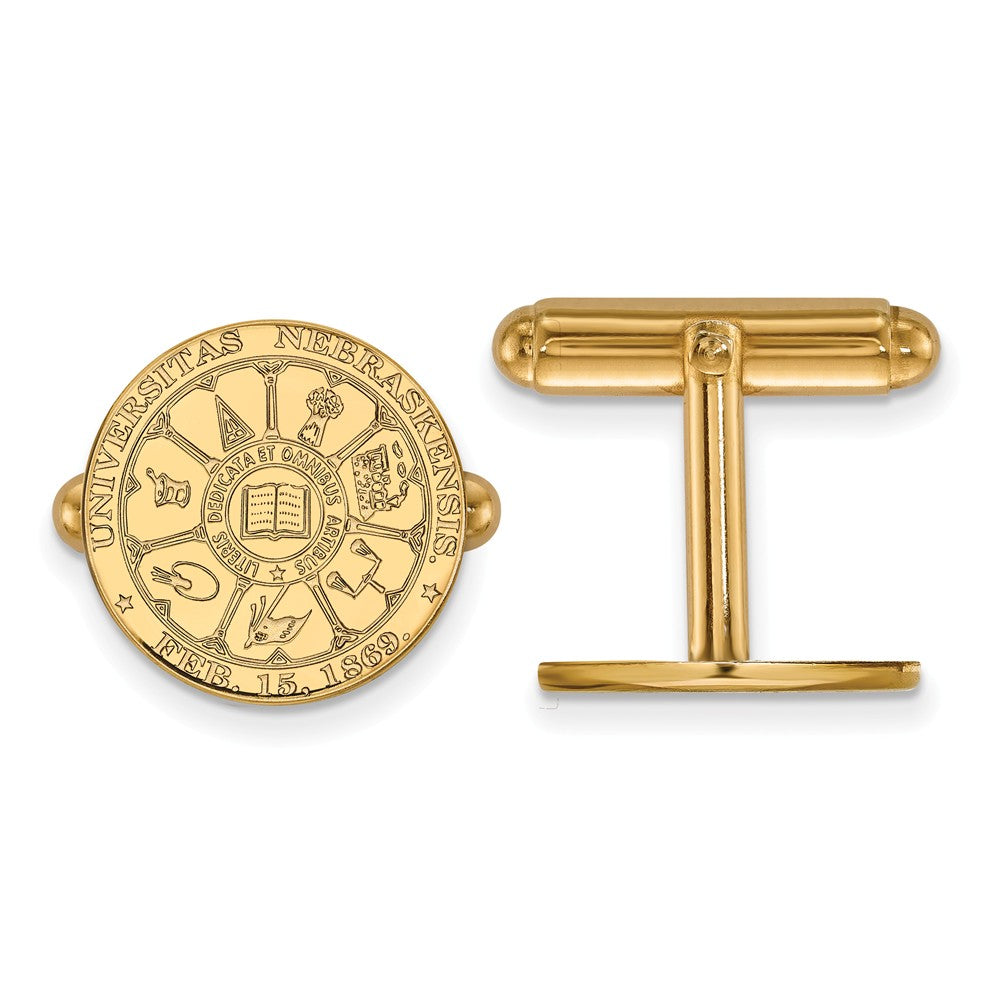 14k Gold Plated Silver University of Nebraska Crest Cuff Links, Item M9140 by The Black Bow Jewelry Co.