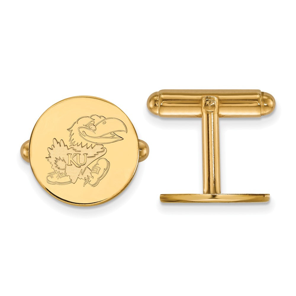 14k Gold Plated Silver University of Kansas Round Cuff Links, Item M9179 by The Black Bow Jewelry Co.