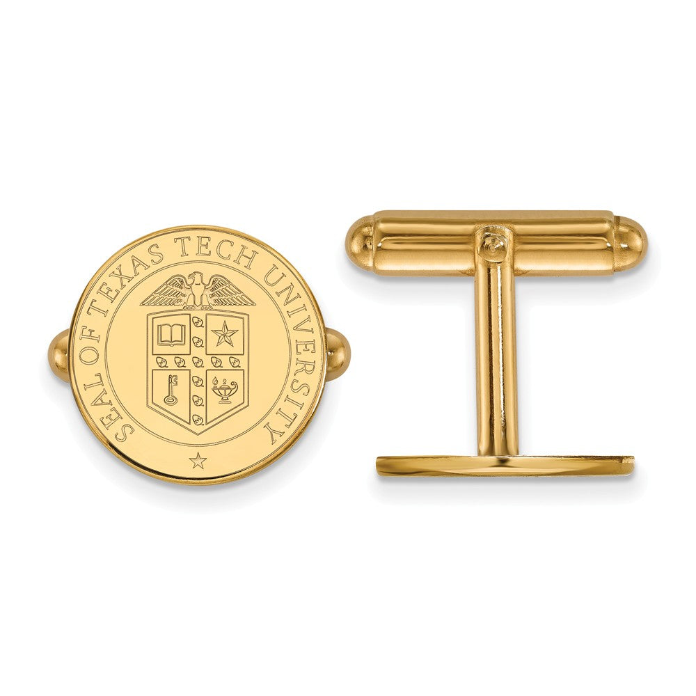 14k Gold Plated Silver Texas Tech University Crest Cuff Links, Item M9180 by The Black Bow Jewelry Co.