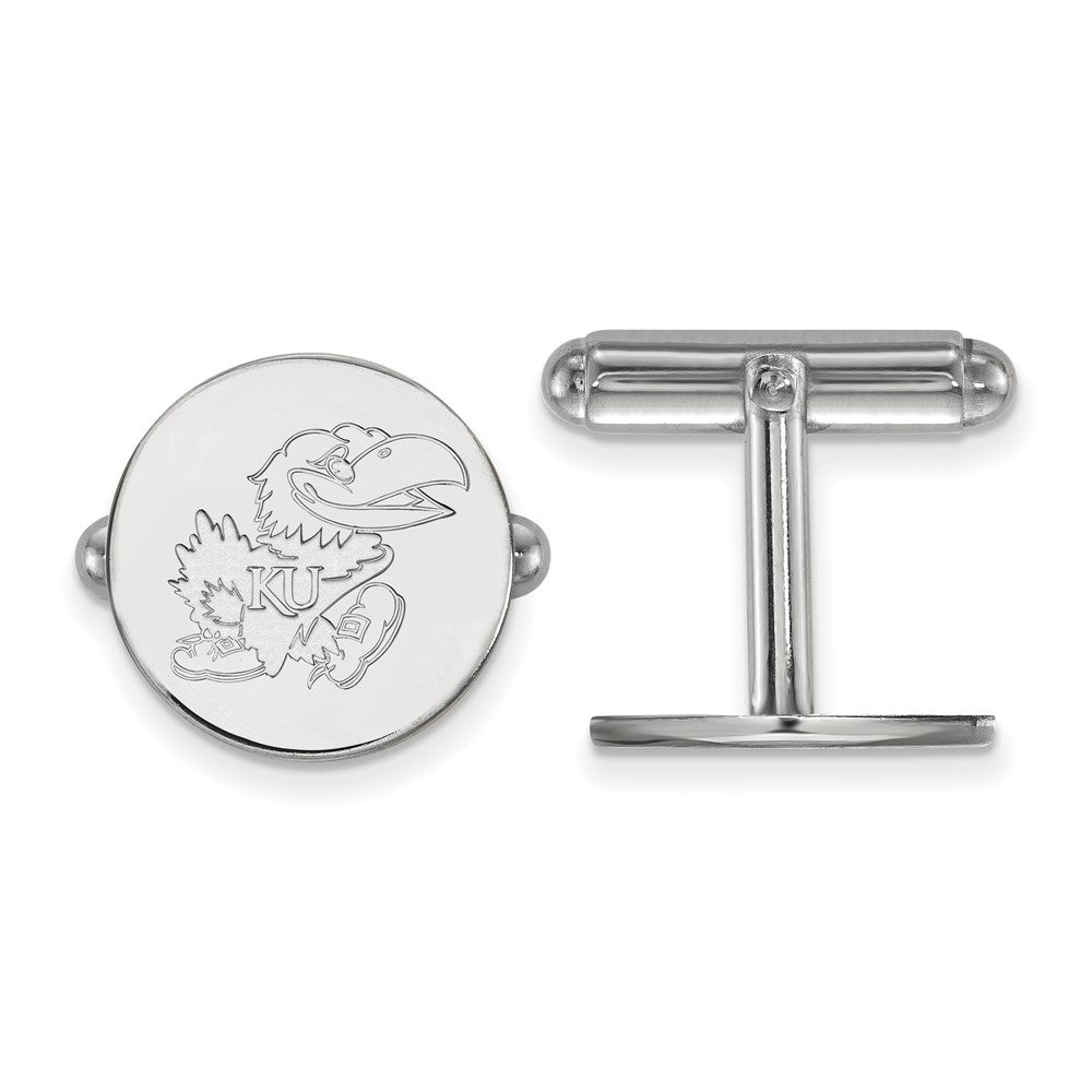 Sterling Silver University of Kansas Mascot Cuff Links, Item M9344 by The Black Bow Jewelry Co.