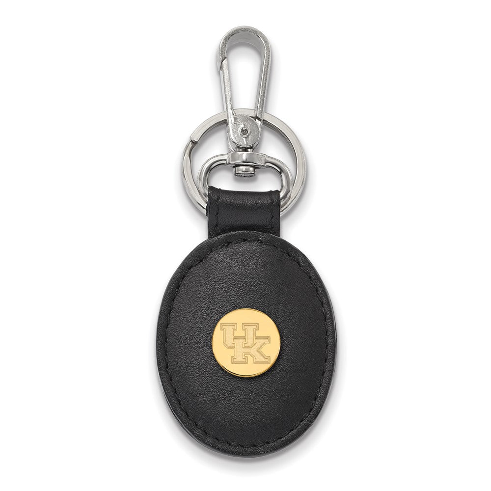 14k Gold Plated Silver U of Kentucky Black Leather Logo Key Chain, Item M9385 by The Black Bow Jewelry Co.