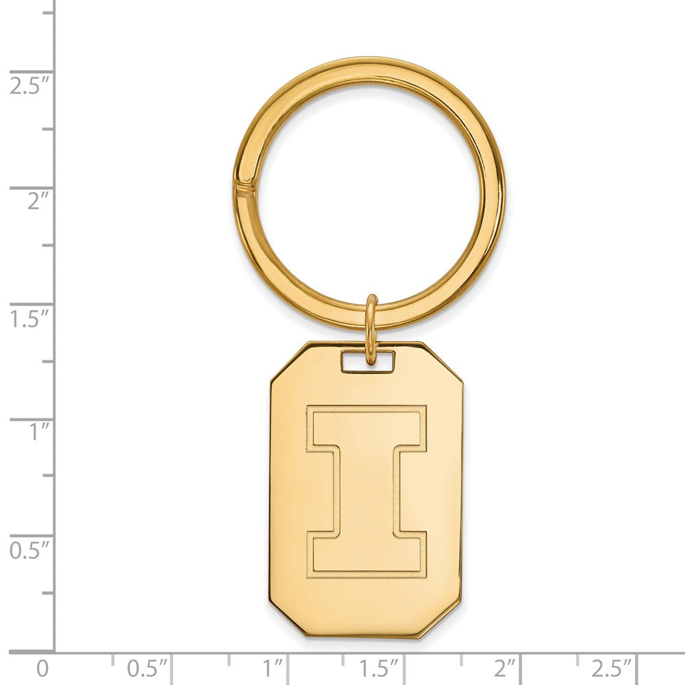 Alternate view of the 14k Gold Plated Silver U of Illinois Key Chain by The Black Bow Jewelry Co.