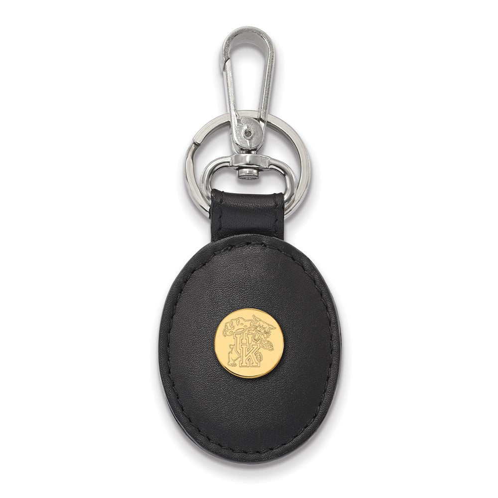 14k Gold Plated Silver U of Kentucky Black Leather Key Chain, Item M9463 by The Black Bow Jewelry Co.