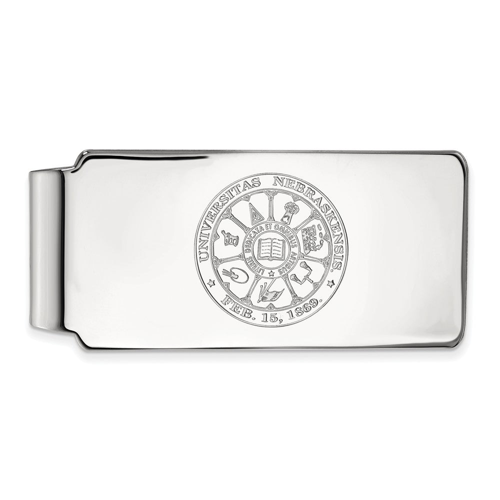 10k White Gold U of Nebraska Crest Money Clip, Item M9714 by The Black Bow Jewelry Co.