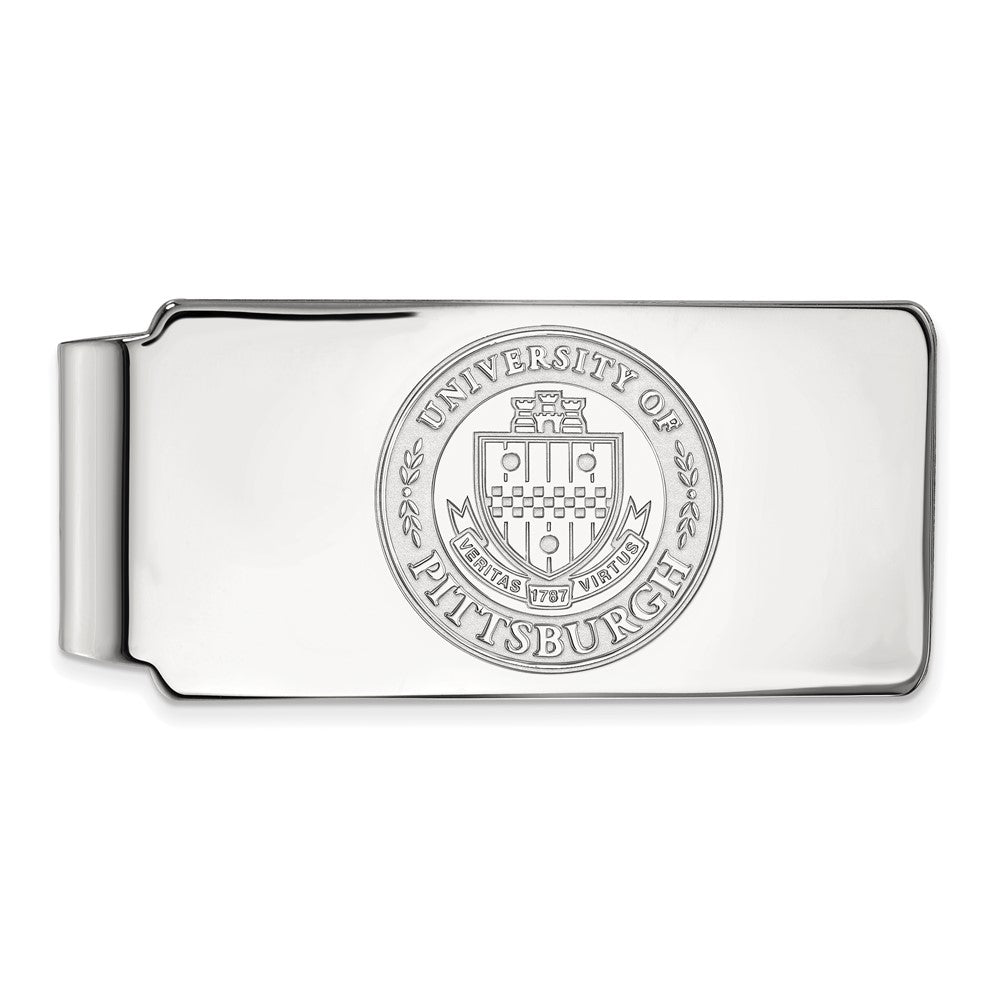 10k White Gold U of Pittsburgh Crest Money Clip, Item M9715 by The Black Bow Jewelry Co.
