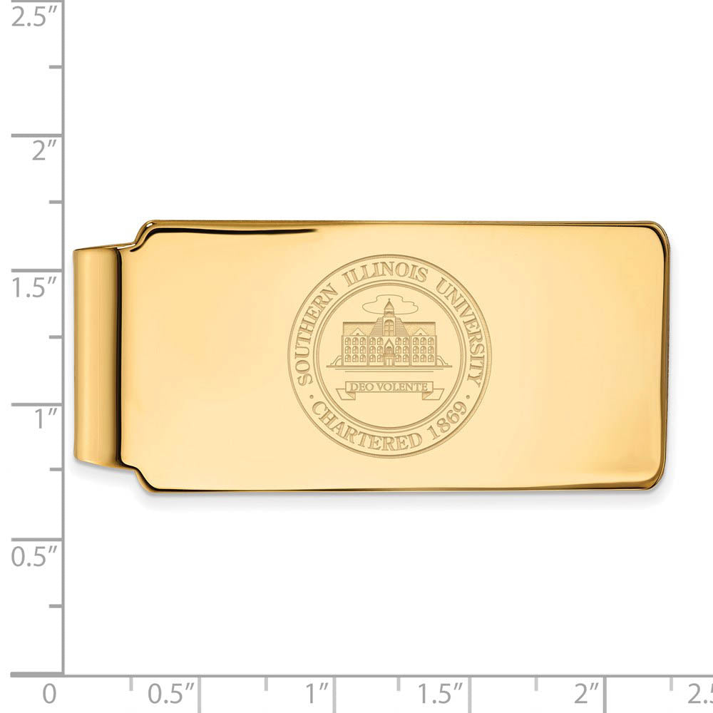 Alternate view of the 10k Yellow Gold Southern Illinois U Crest Money Clip by The Black Bow Jewelry Co.