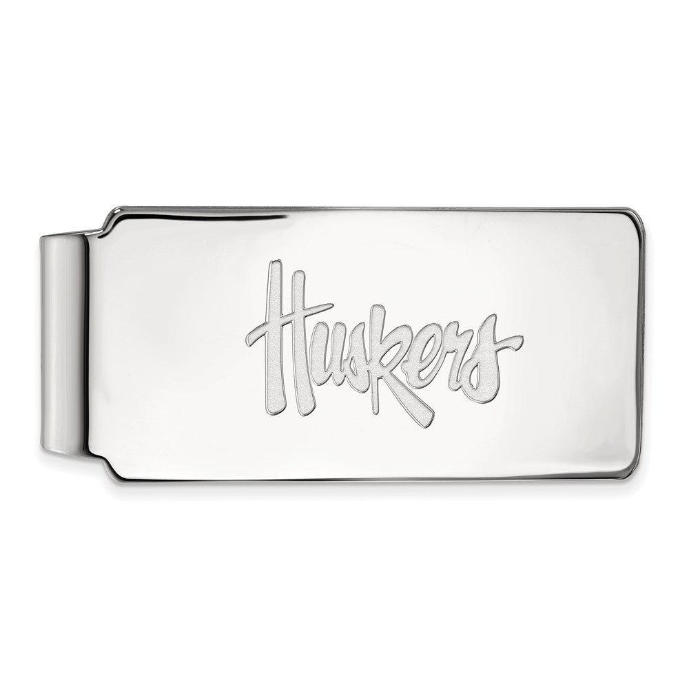 14k White Gold U of Nebraska Logo Money Clip, Item M9855 by The Black Bow Jewelry Co.