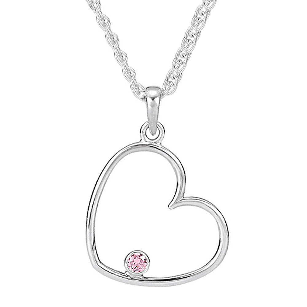 Pink Cubic Zirconia Heart Necklace in Sterling Silver, 18 Inch, Item N10053 by The Black Bow Jewelry Co.