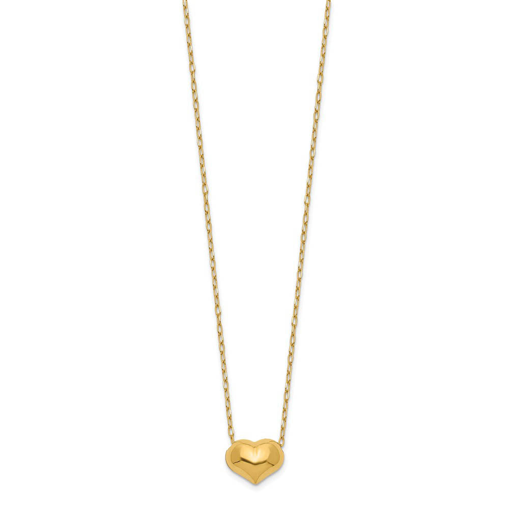 Children's Small Puffed Heart 16 Inch Necklace in 14k Yellow Gold, Item N10172 by The Black Bow Jewelry Co.