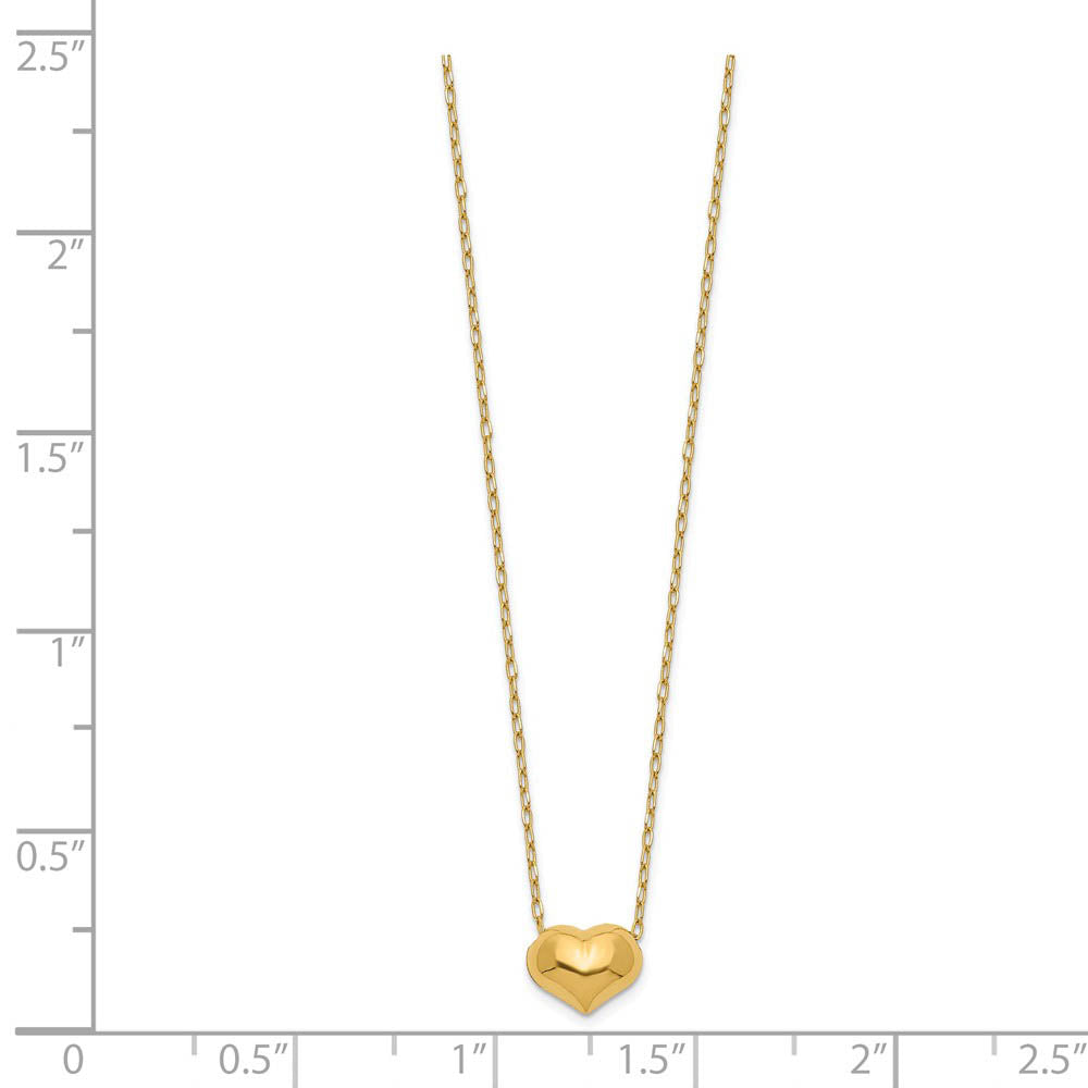 Alternate view of the Children's Small Puffed Heart 16 Inch Necklace in 14k Yellow Gold by The Black Bow Jewelry Co.