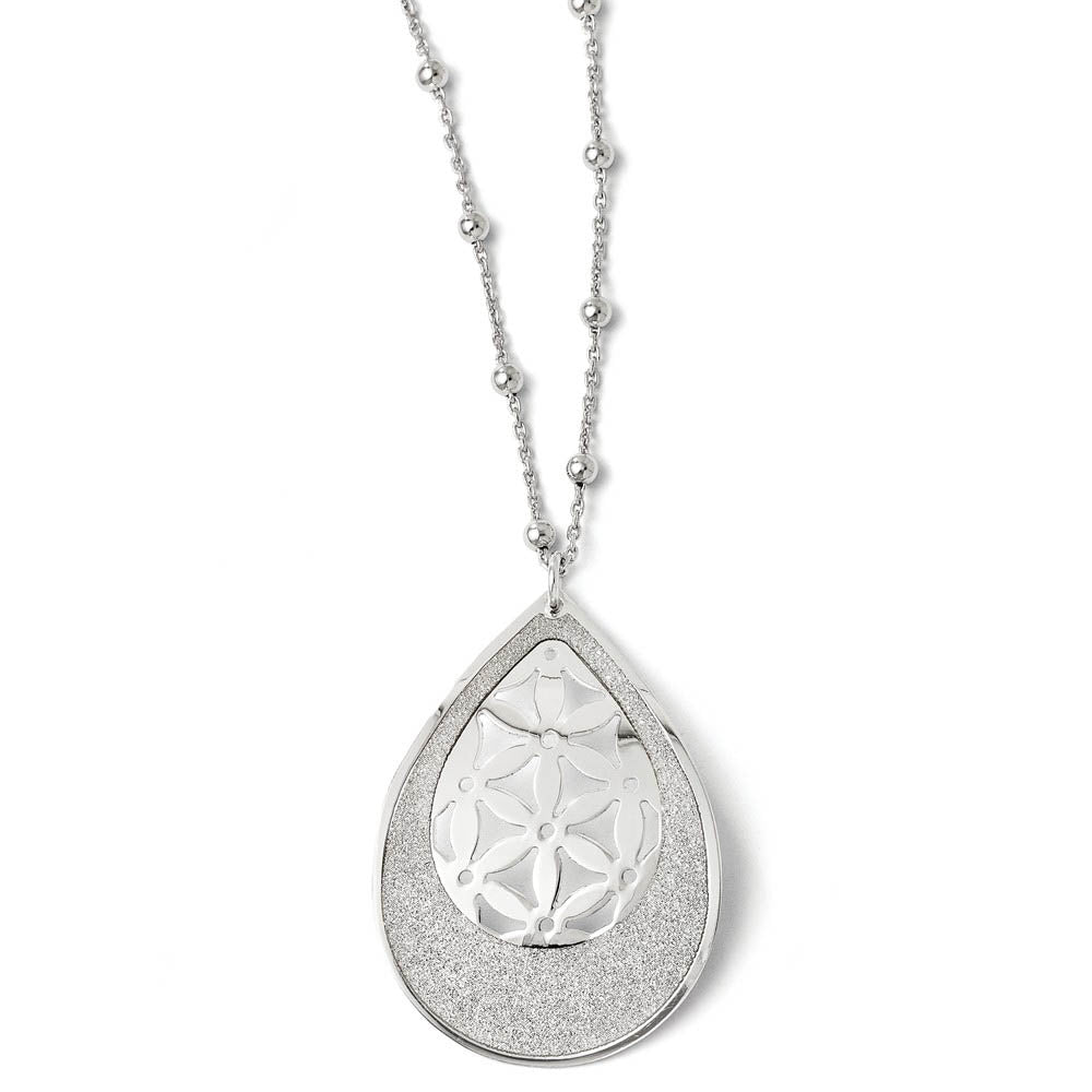 Glitter and Floral Teardrop Necklace in Sterling Silver, 17-19 Inch, Item N10209 by The Black Bow Jewelry Co.