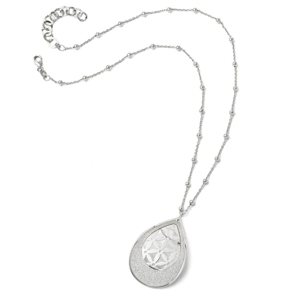 Alternate view of the Glitter and Floral Teardrop Necklace in Sterling Silver, 17-19 Inch by The Black Bow Jewelry Co.