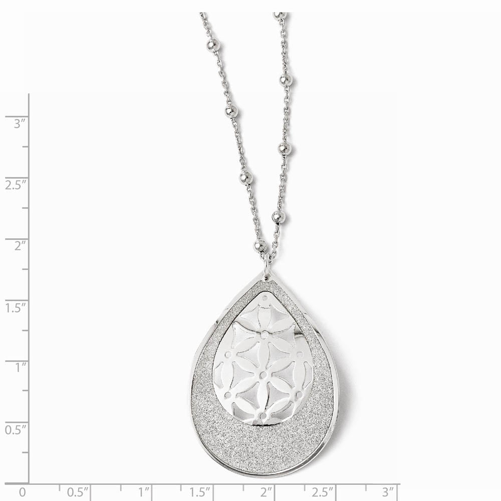 Alternate view of the Glitter and Floral Teardrop Necklace in Sterling Silver, 17-19 Inch by The Black Bow Jewelry Co.