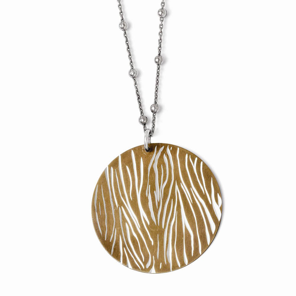 40mm Cognac Animal Print Disc Necklace in Sterling Silver, 17-19 in, Item N10254 by The Black Bow Jewelry Co.