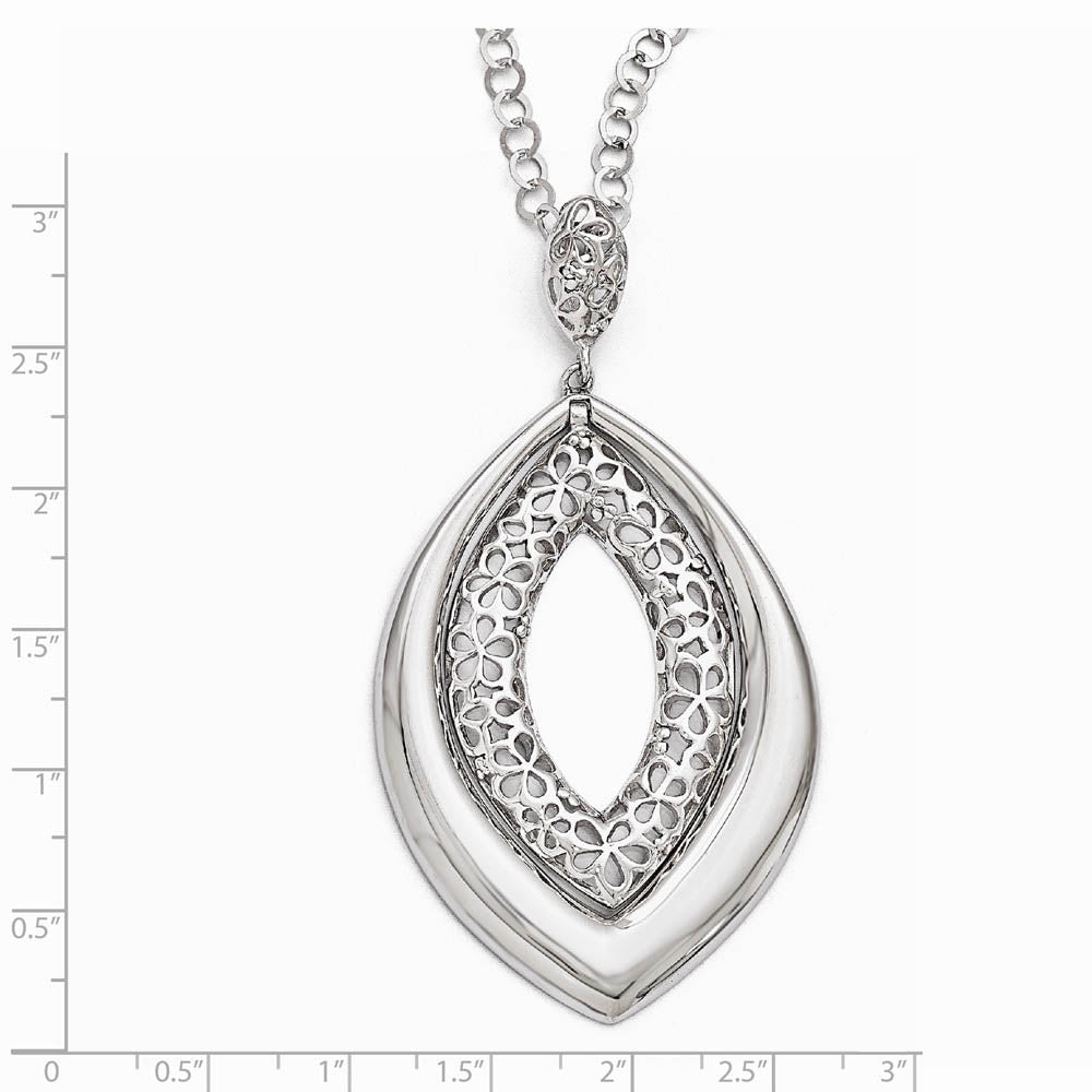 Alternate view of the Polished and Floral Marquise Shaped Necklace in Sterling Silver, 18 in by The Black Bow Jewelry Co.