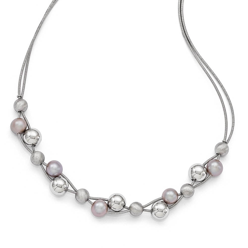 Gray FW Cultured Pearl & Beaded Double Strand Sterling Silver Necklace, Item N10275 by The Black Bow Jewelry Co.