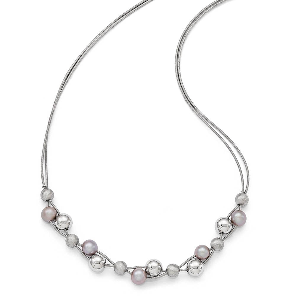 Alternate view of the Gray FW Cultured Pearl & Beaded Double Strand Sterling Silver Necklace by The Black Bow Jewelry Co.