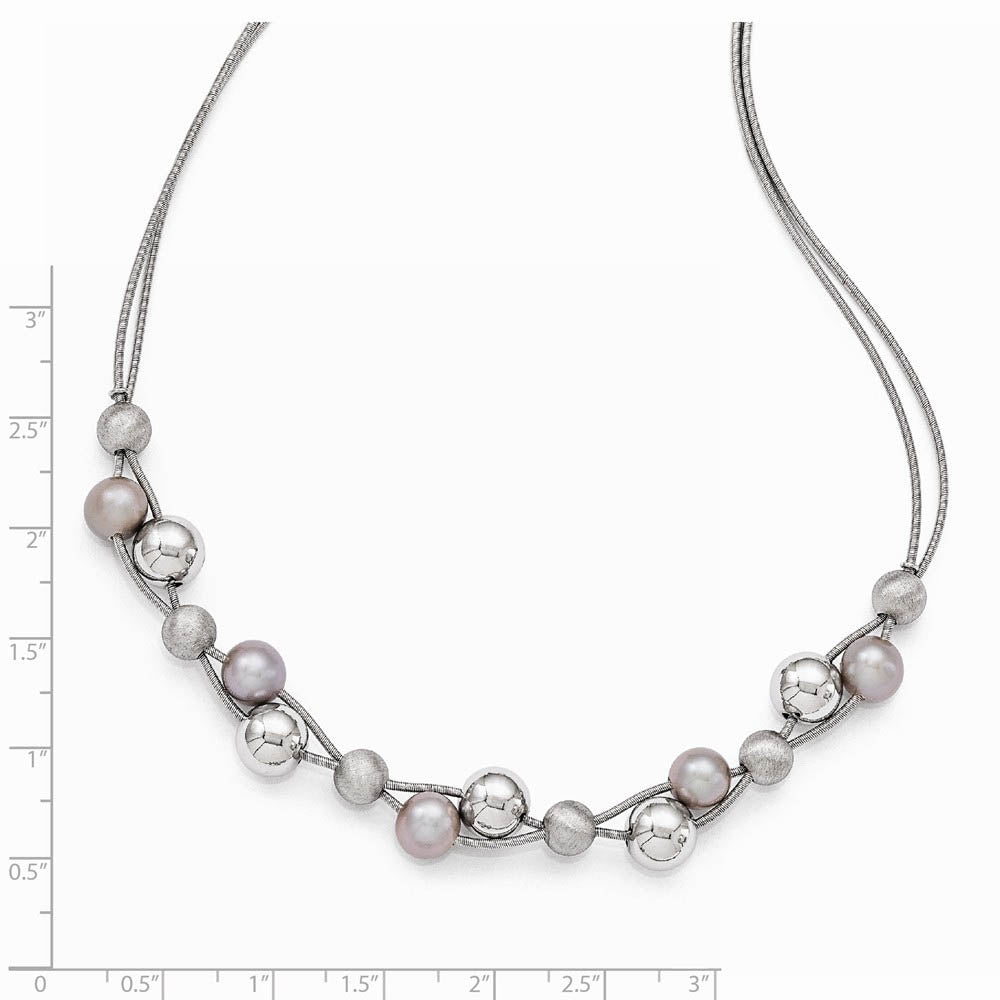 Alternate view of the Gray FW Cultured Pearl & Beaded Double Strand Sterling Silver Necklace by The Black Bow Jewelry Co.